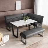 Cerutti White Ceramic Dining Table with Right Hand Facing Corner Bench and Low Backless Bench Set - Pendle Village Furniture